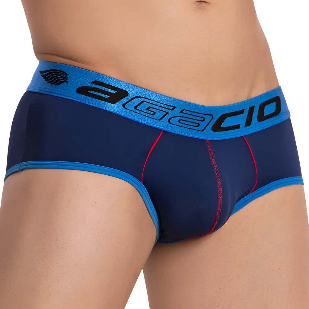 Navy blue agacio agj022 sweet dreams brief with bright blue waistband and red stitching for comfortable daily wear