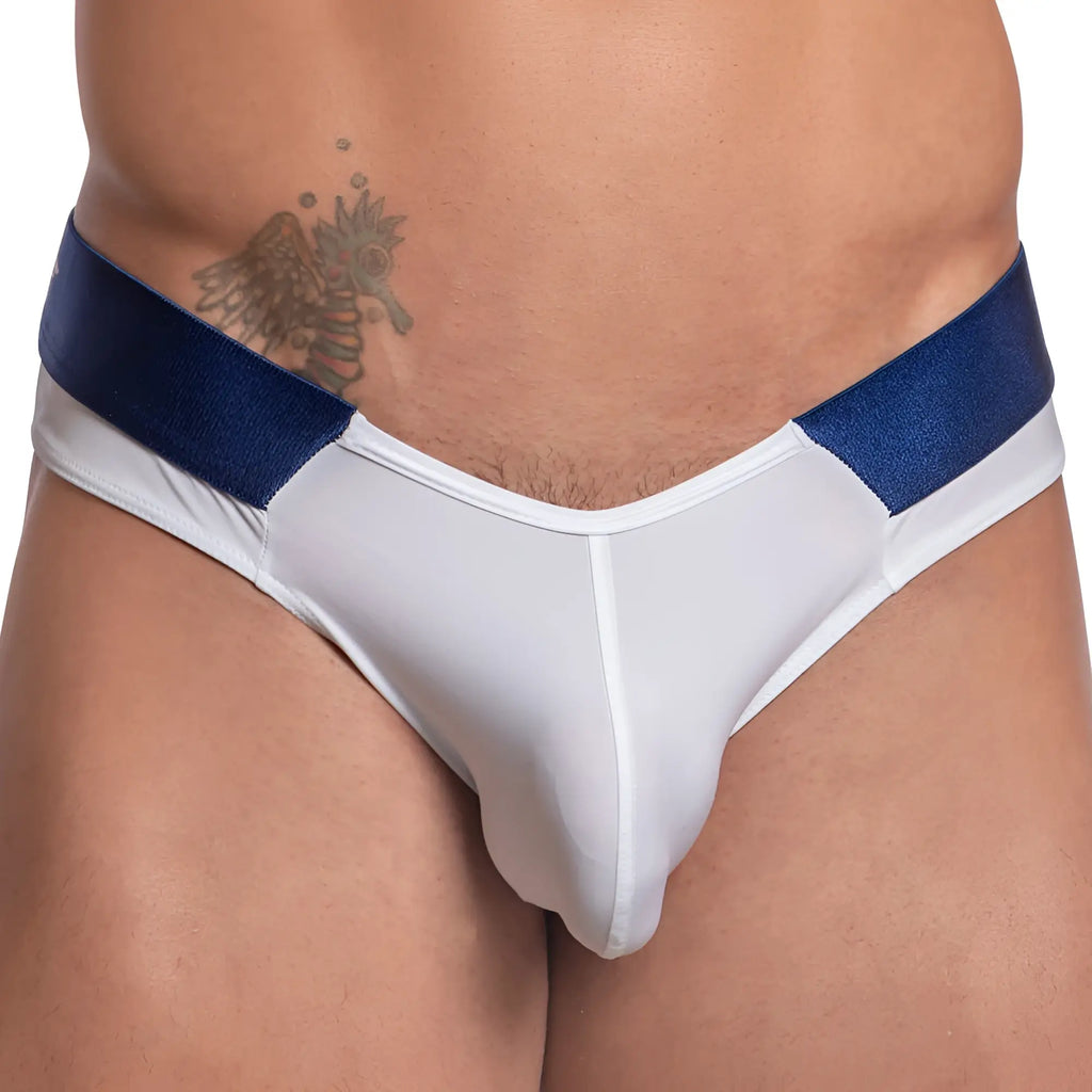 White and navy blue agacio agj032 neon bulge brief with smooth form-fitting design for comfortable wear