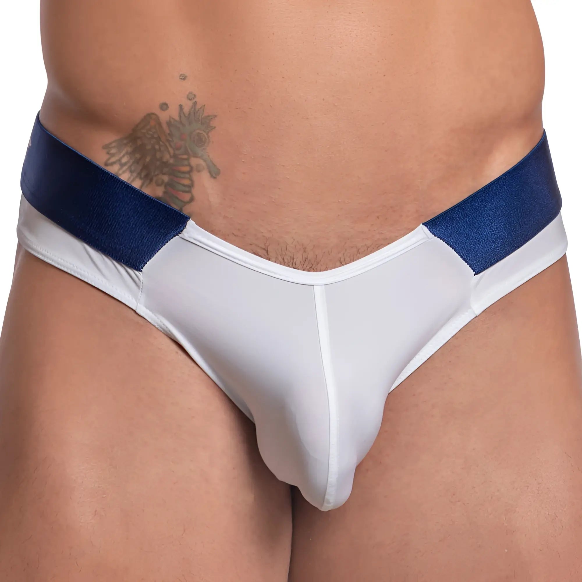 White and navy blue agacio agj032 neon bulge brief with smooth form-fitting design for comfortable wear