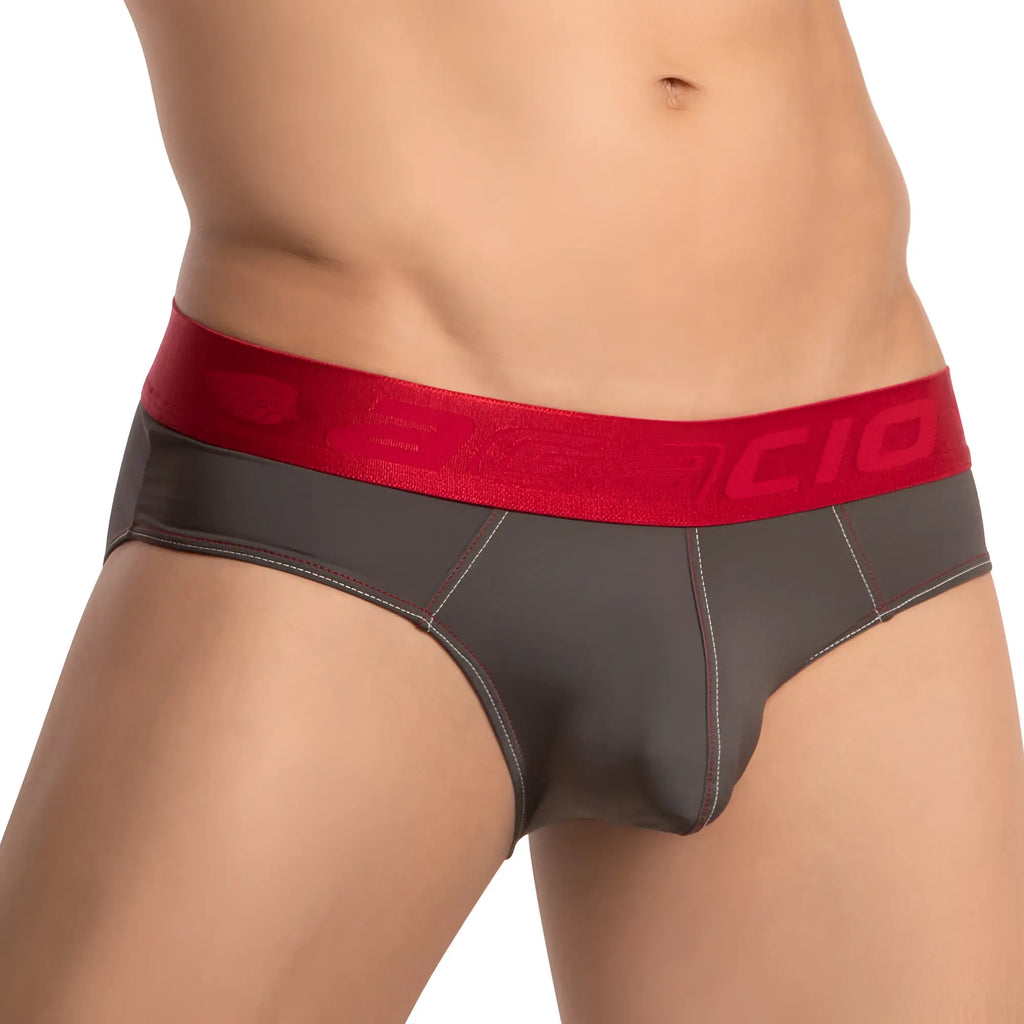 Dark gray agacio agj037 briefs with bold red elastic waistband featuring red d&g logo for trendy style and comfort