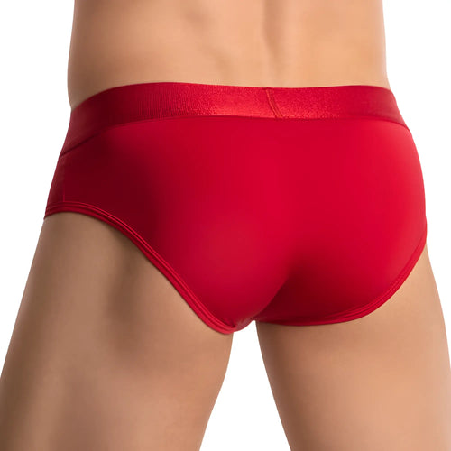 Red men’s briefs with a smooth satin-like waistband agacio agj038 wide elastic waistband brief