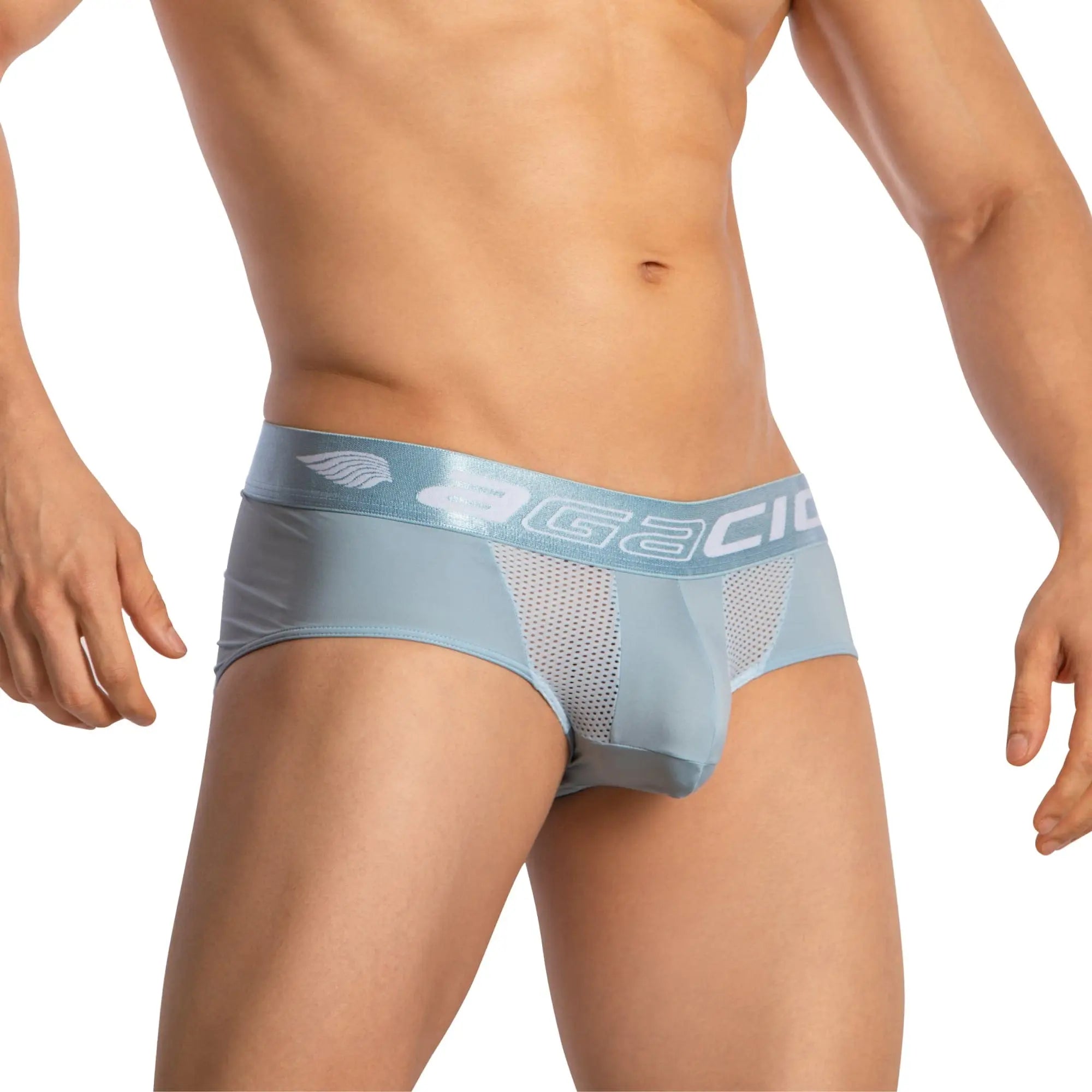 Light blue agacio agj041 men’s briefs with mesh panel and branded waistband for breathable comfort