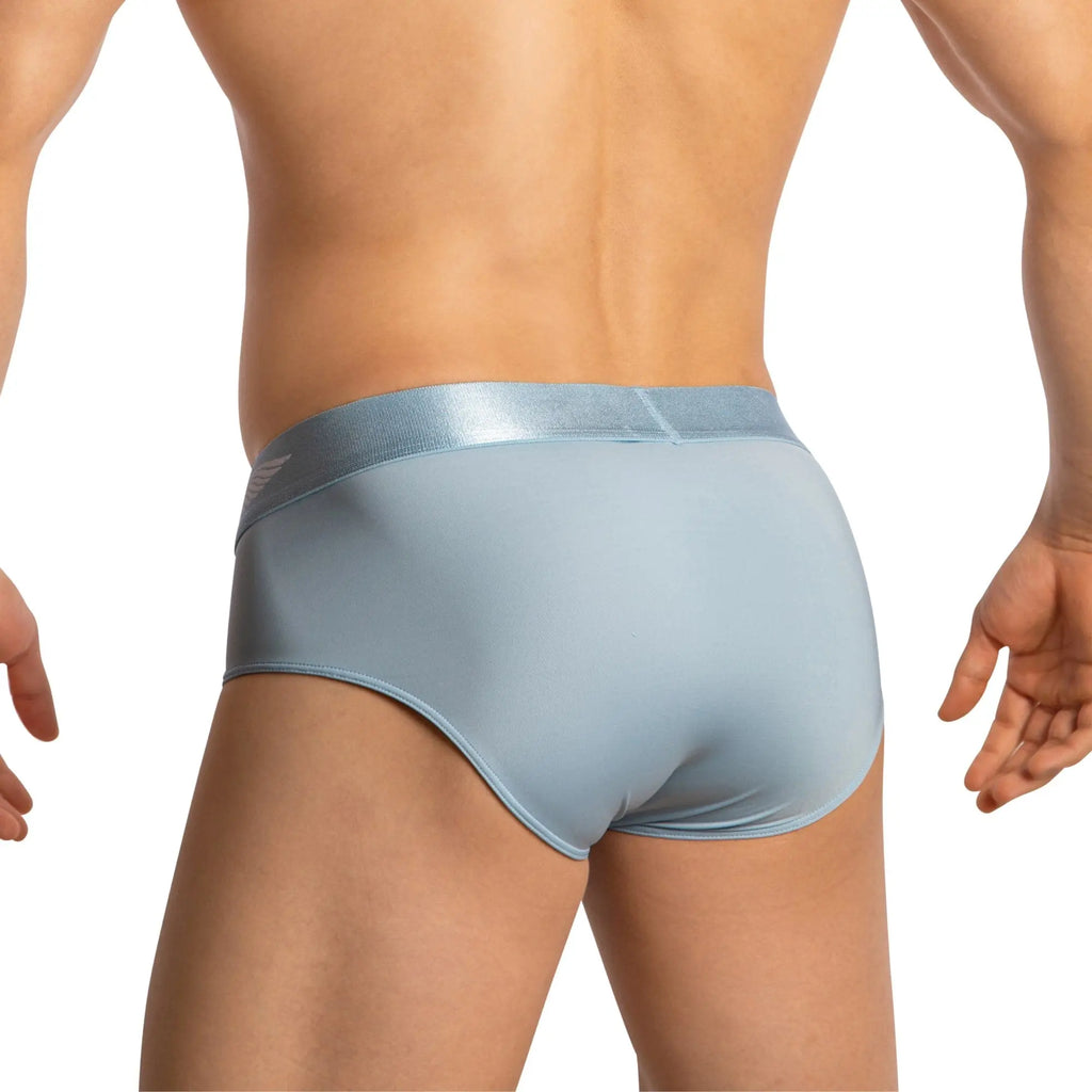 Light blue satin briefs with matching elastic waistband agacio agj041 brief front view