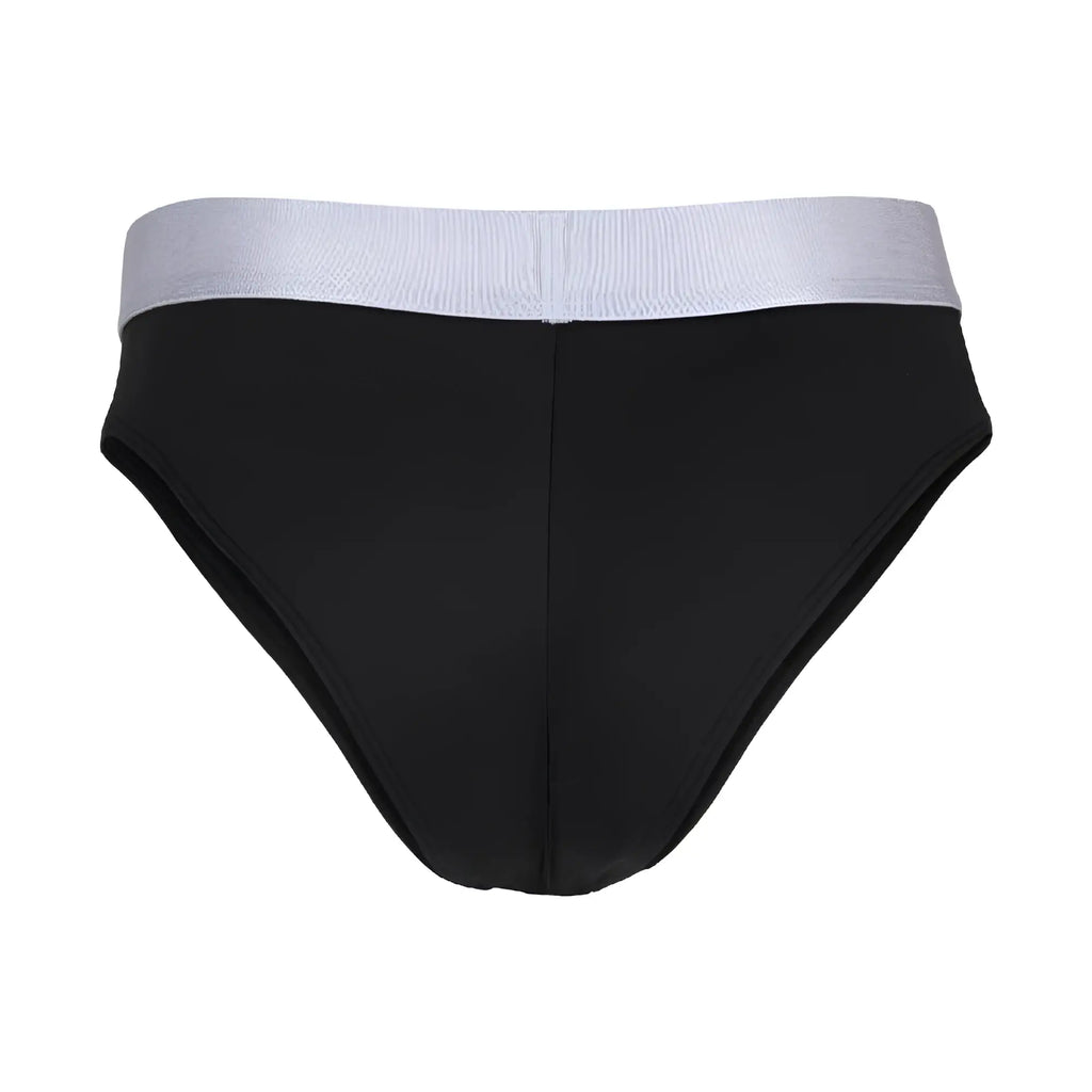 Black briefs agacio agj043 with a silver waistband featuring smooth stretch fabric for comfortable everyday wear
