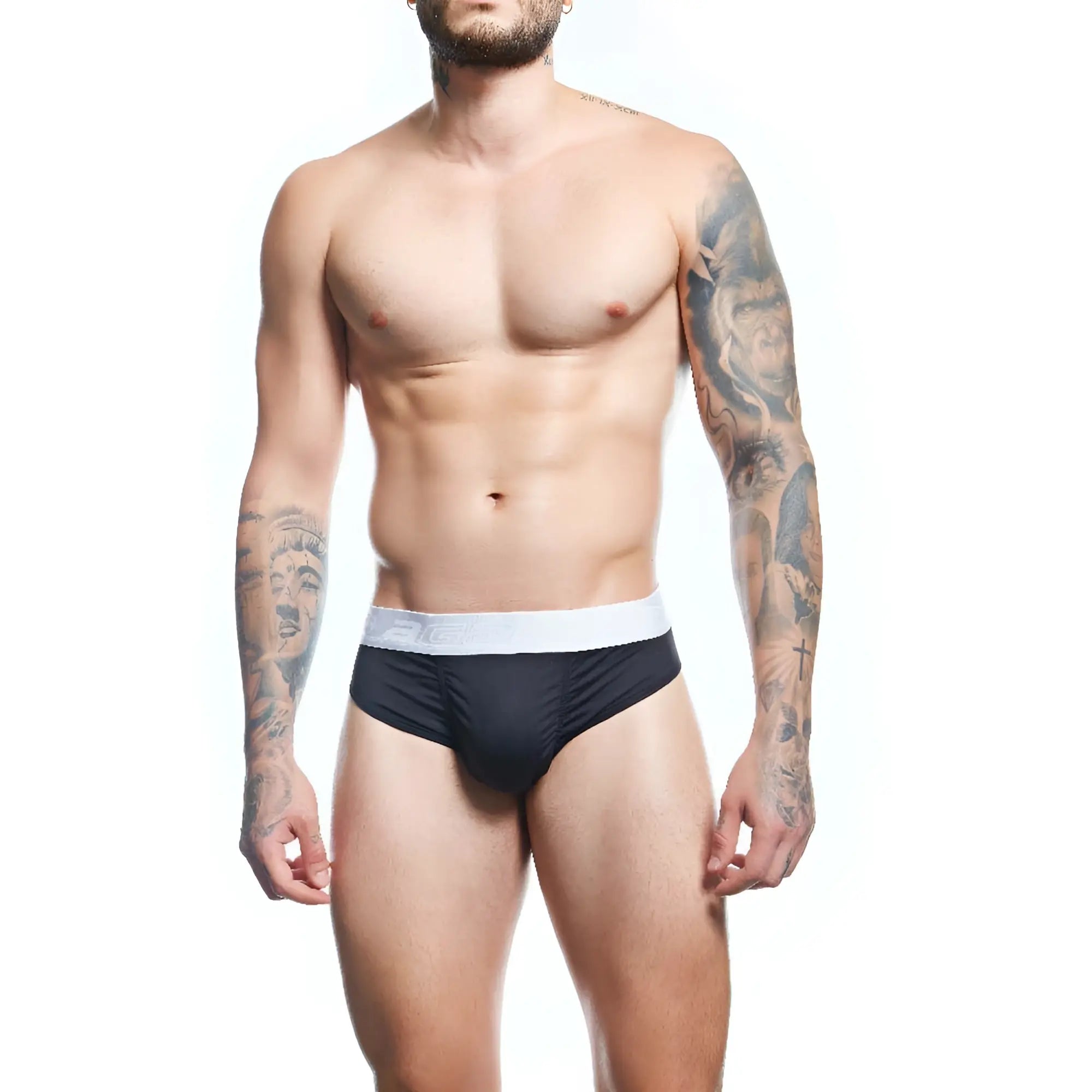 Agacio AGJ043 brief black cotton briefs with white elastic waistband for comfortable everyday wear