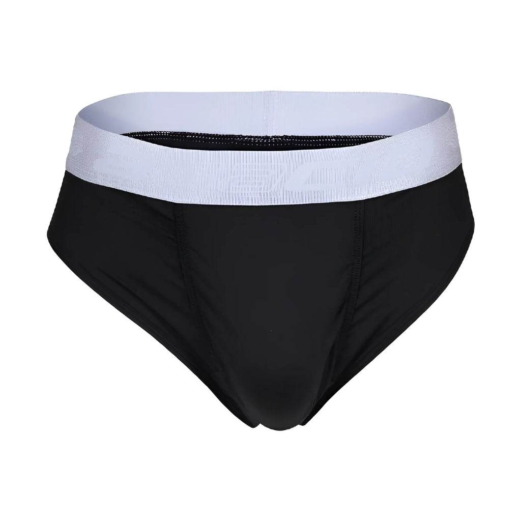 Black briefs with a white elastic waistband from Agacio AGJ043 offering comfortable daily wear