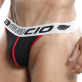 Agacio AGK004 slip thong black and red athletic briefs with white waistband featuring agacio brand name and wing logo