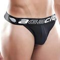 Black agacio agk008 thong briefs with mesh fabric and white logo wing emblem on waistband for breathability