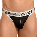 Black agacio agk016 thong with white elastic waistband branded in bold black and subtle wave patterns on sides
