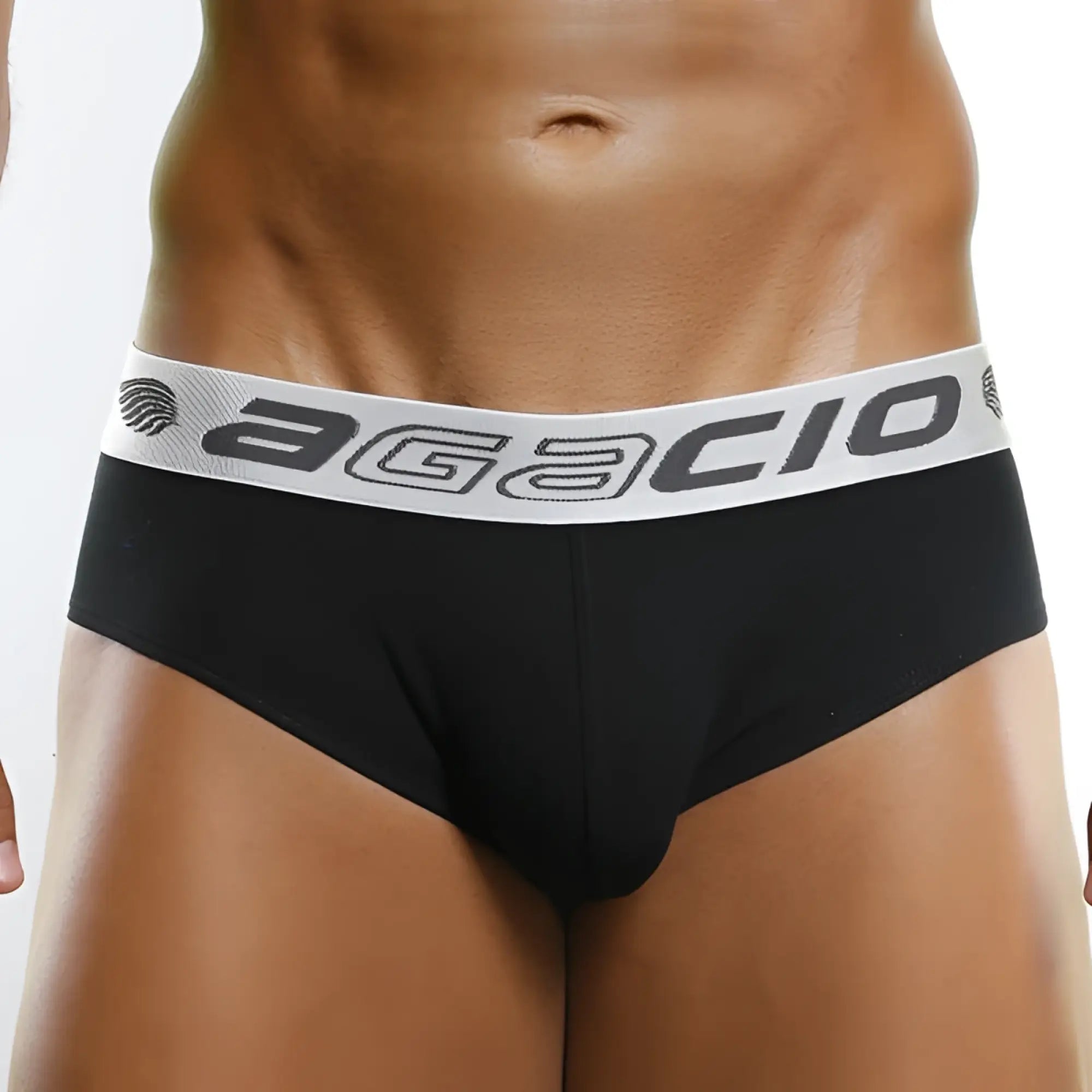 Black agacio zotico live classic brief for men with gray elastic waistband and bold brand name size s