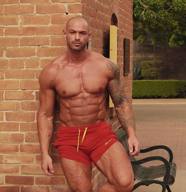 Jed North Agile Bodybuilding-Shorts, 4 Zoll, mit Reißverschlusstaschen, Karminrot