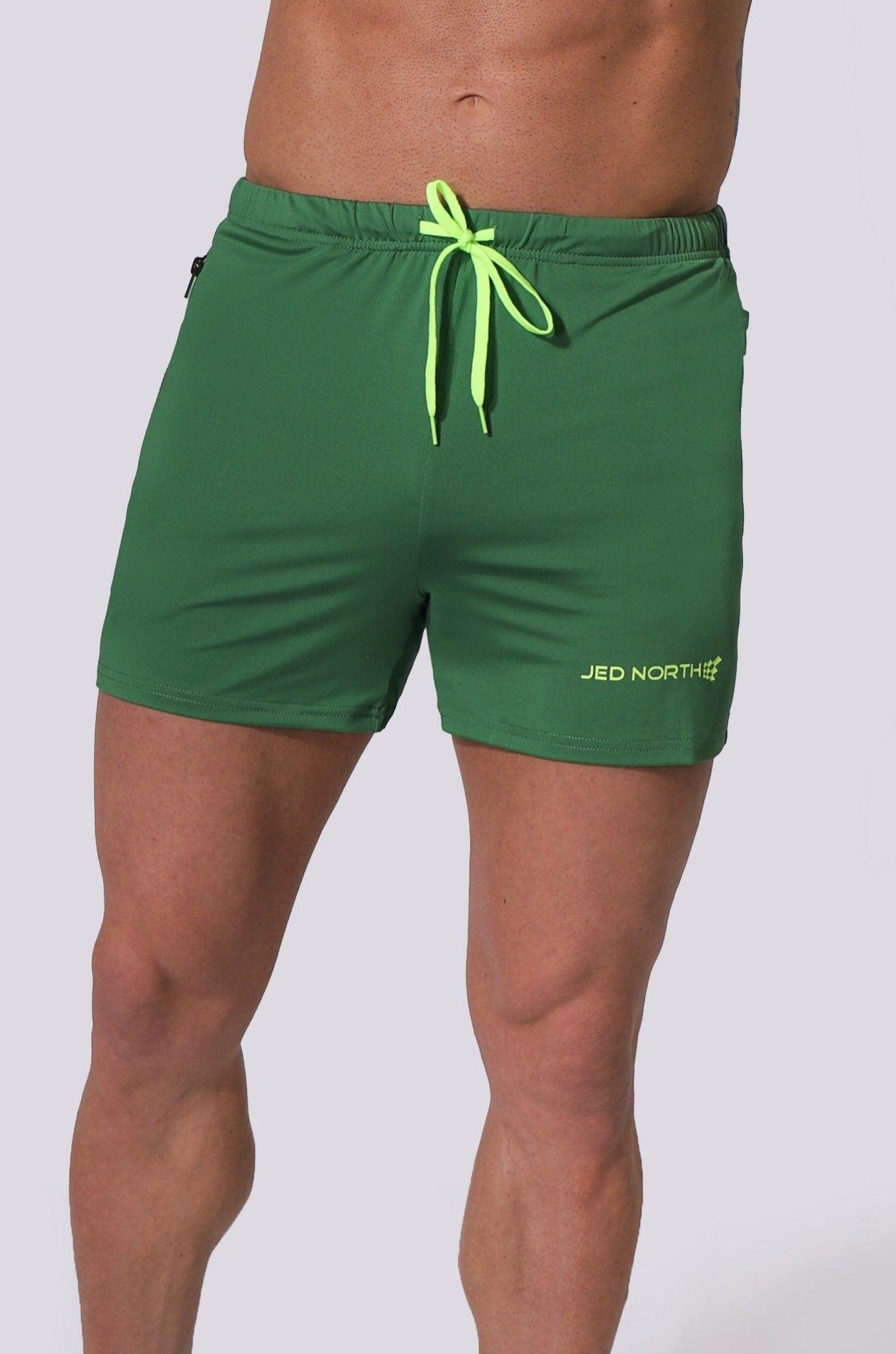 Jed North Agile Bodybuilding 4'' Shorts w Zipper Pockets - Green