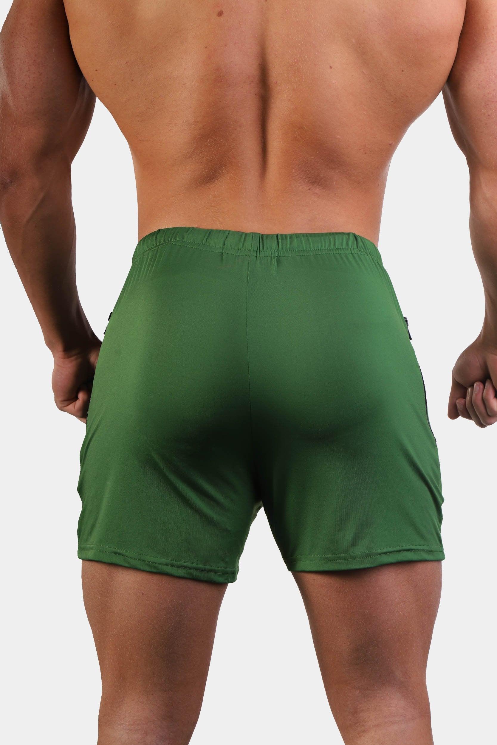 Jed North Agile Bodybuilding-Shorts, 10,2 cm, mit Reißverschlusstaschen, Grün