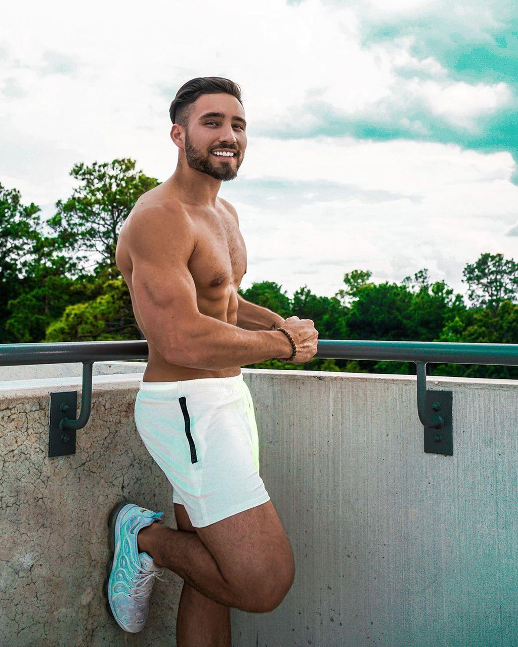 Jed North Agile Bodybuilding Pantalones Cortos de 4'' con Bolsillos con Cremallera - Blanco Roto