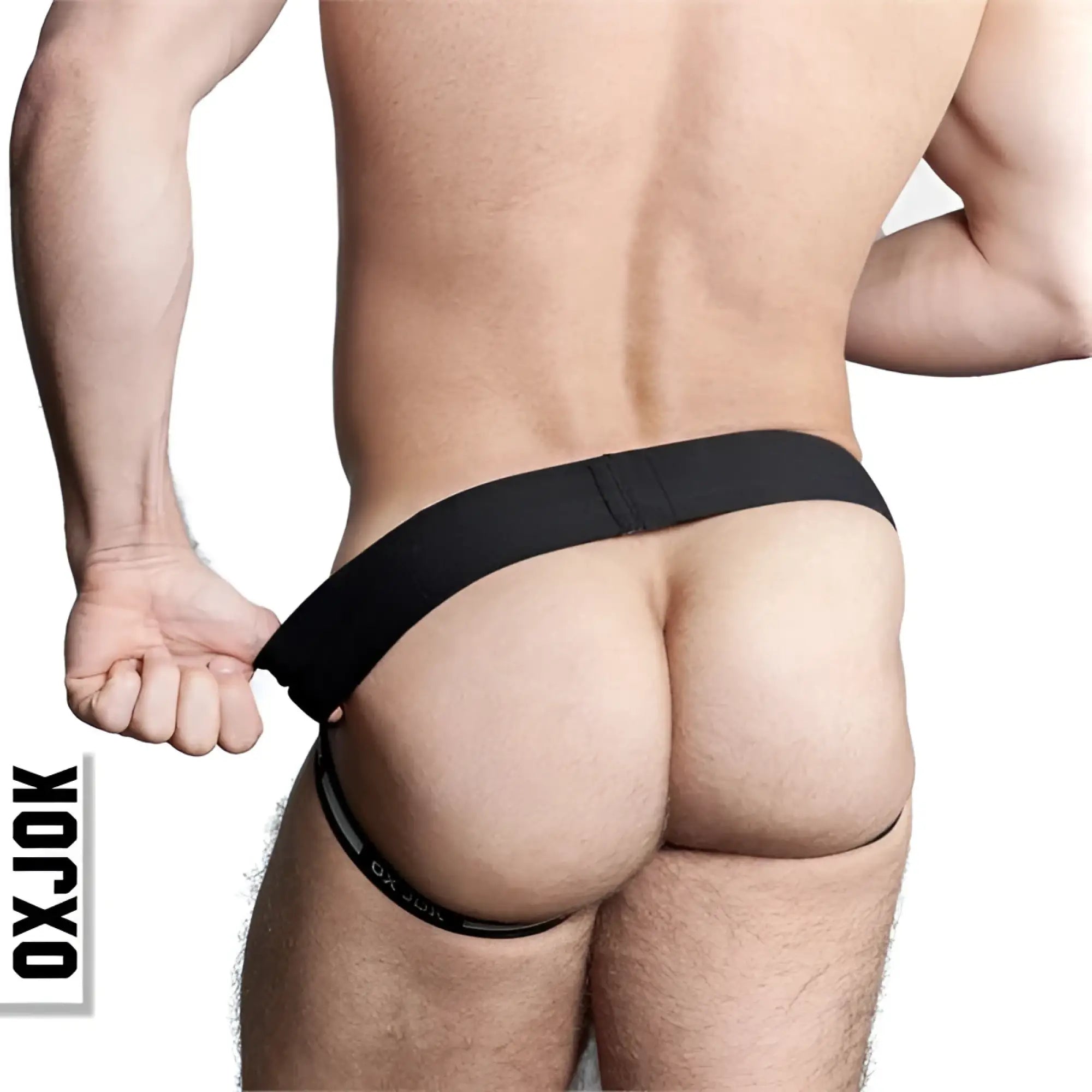 Black oxjok airmesh jockstrap briefs with smooth elastic waistband and leg openings for breathable support