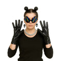 Black patent leather gloves with glossy finish and long fitted design from alien dress up kit