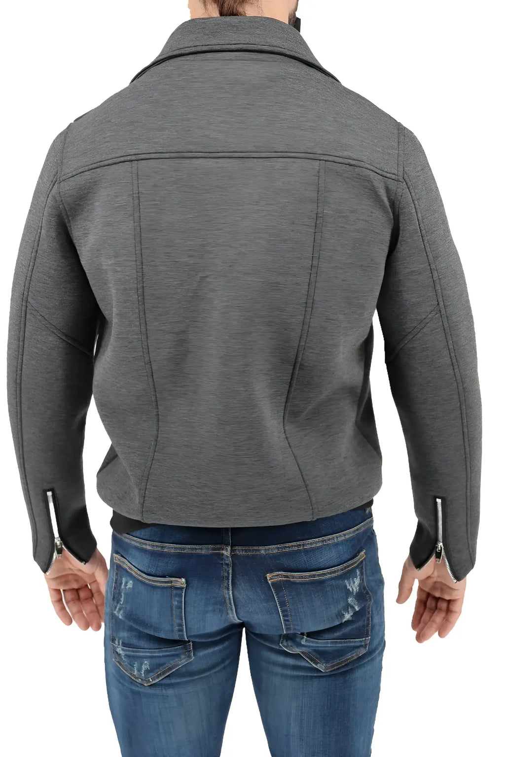 Alpha biker jacket gray heathered moto jacket with black zipper accents on the sleeves