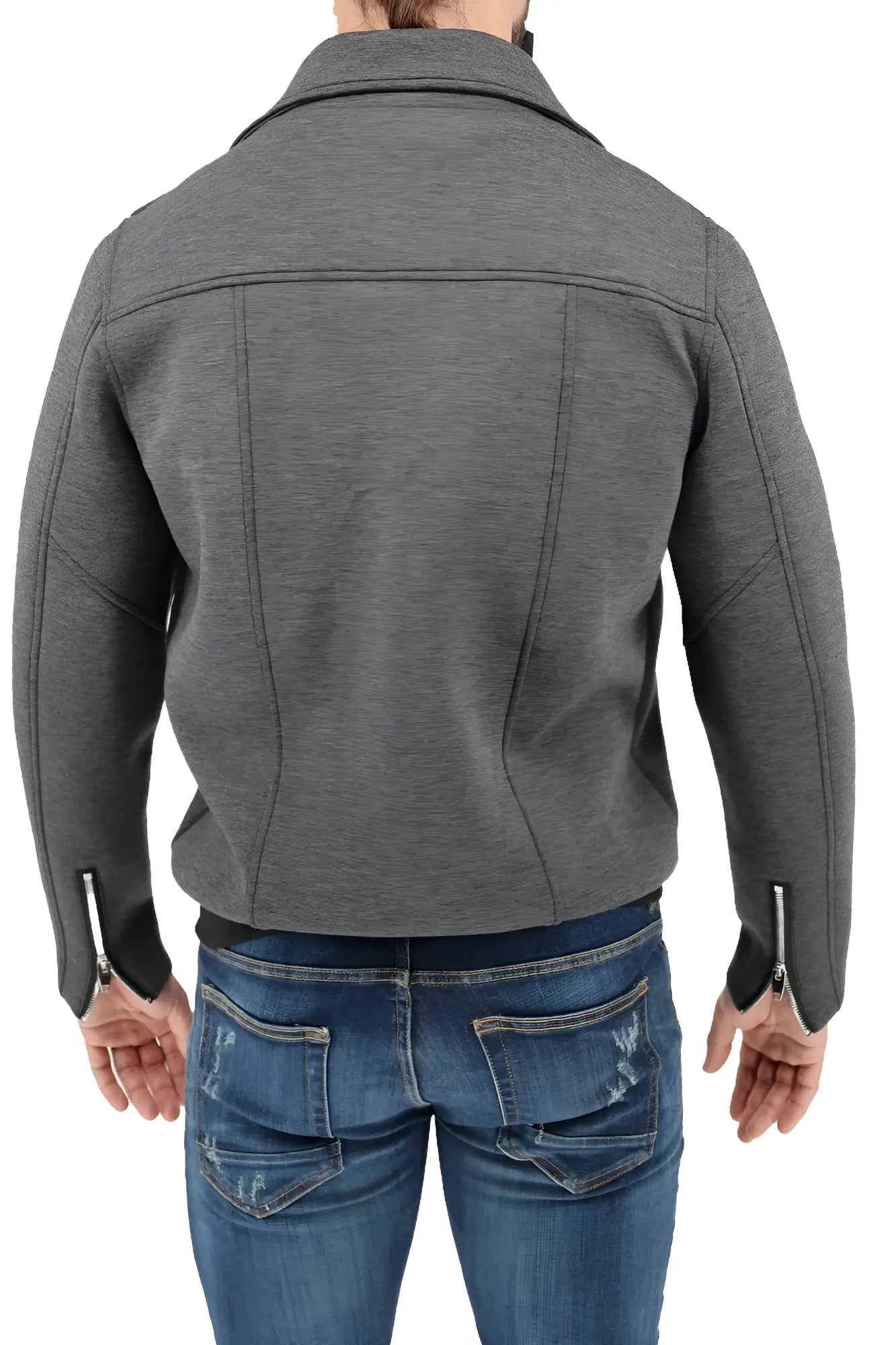 Alpha biker jacket gray heathered moto jacket with black zipper accents on the sleeves