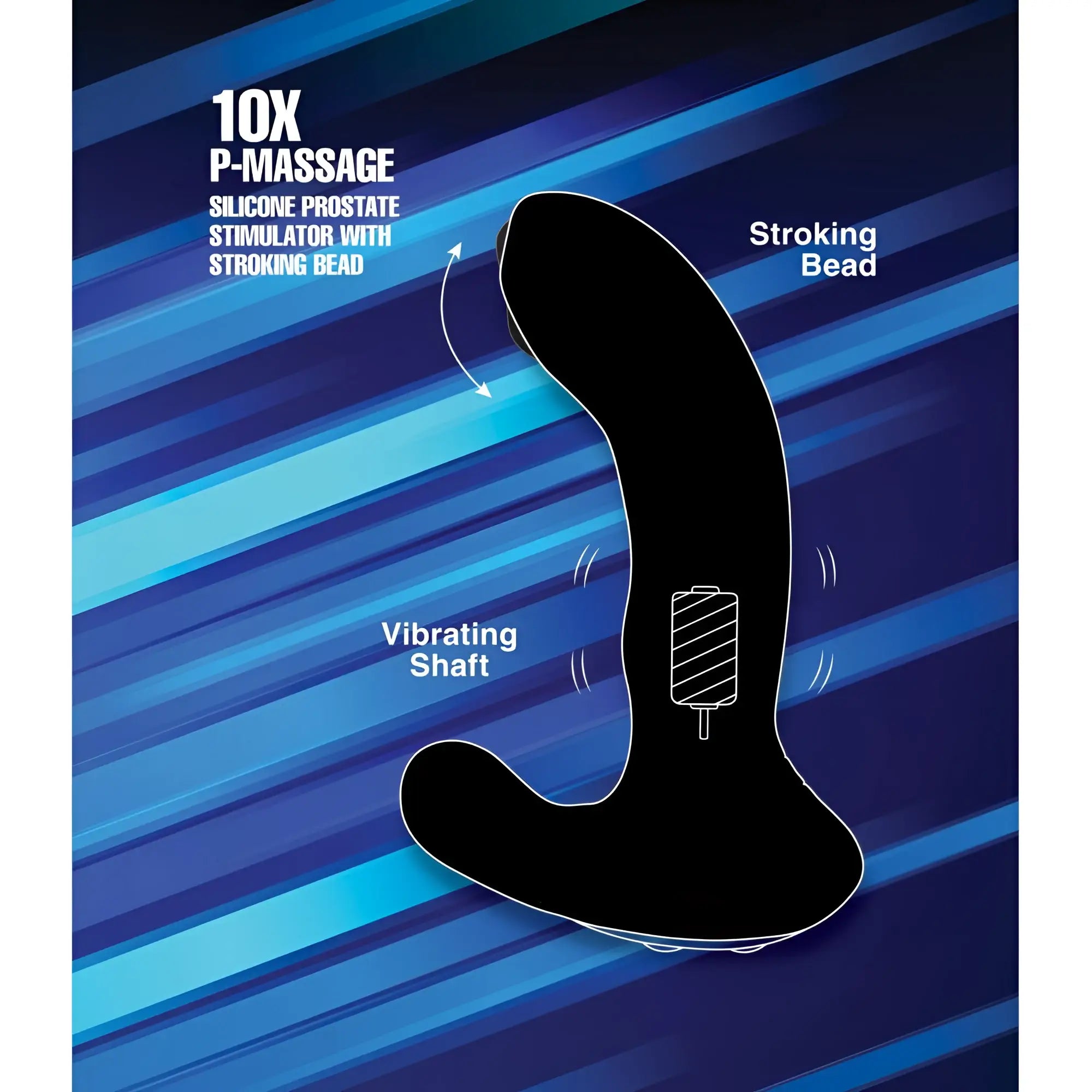 Alpha Pro 10X black silicone prostate stimulator featuring a curved vibrating shaft and a top stroking bead.