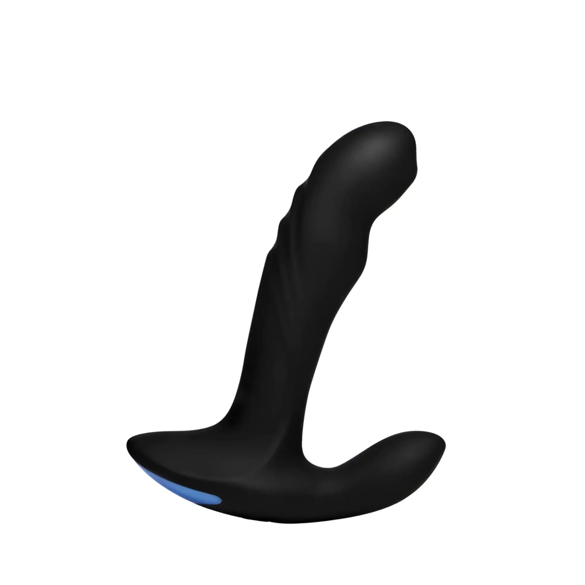 Alpha Pro 17X P-Trigasm, a smooth, ergonomic black silicone prostate stimulator with a curved design on a flat base.