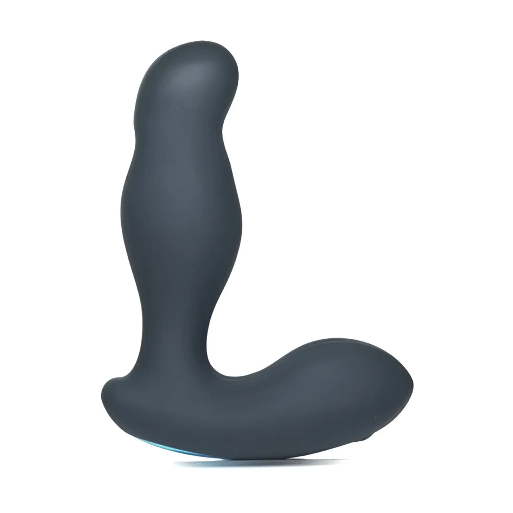 Alpha Pro 7X P-Gyro, a matte charcoal silicone prostate stimulator with a curved, gyrating shaft design.