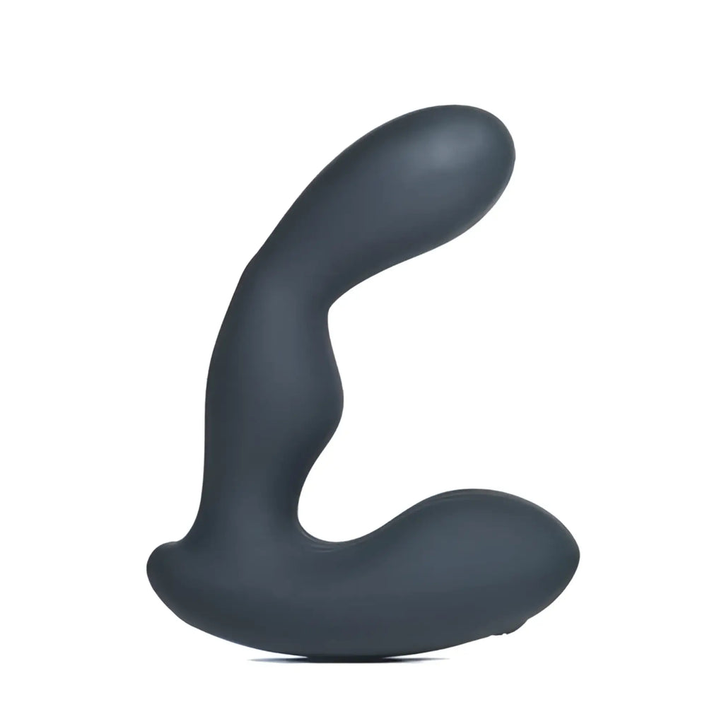 Alpha Pro 7X P-Stroke silicone prostate stimulator in matte dark grey with a curved, ergonomic stroking shaft design.