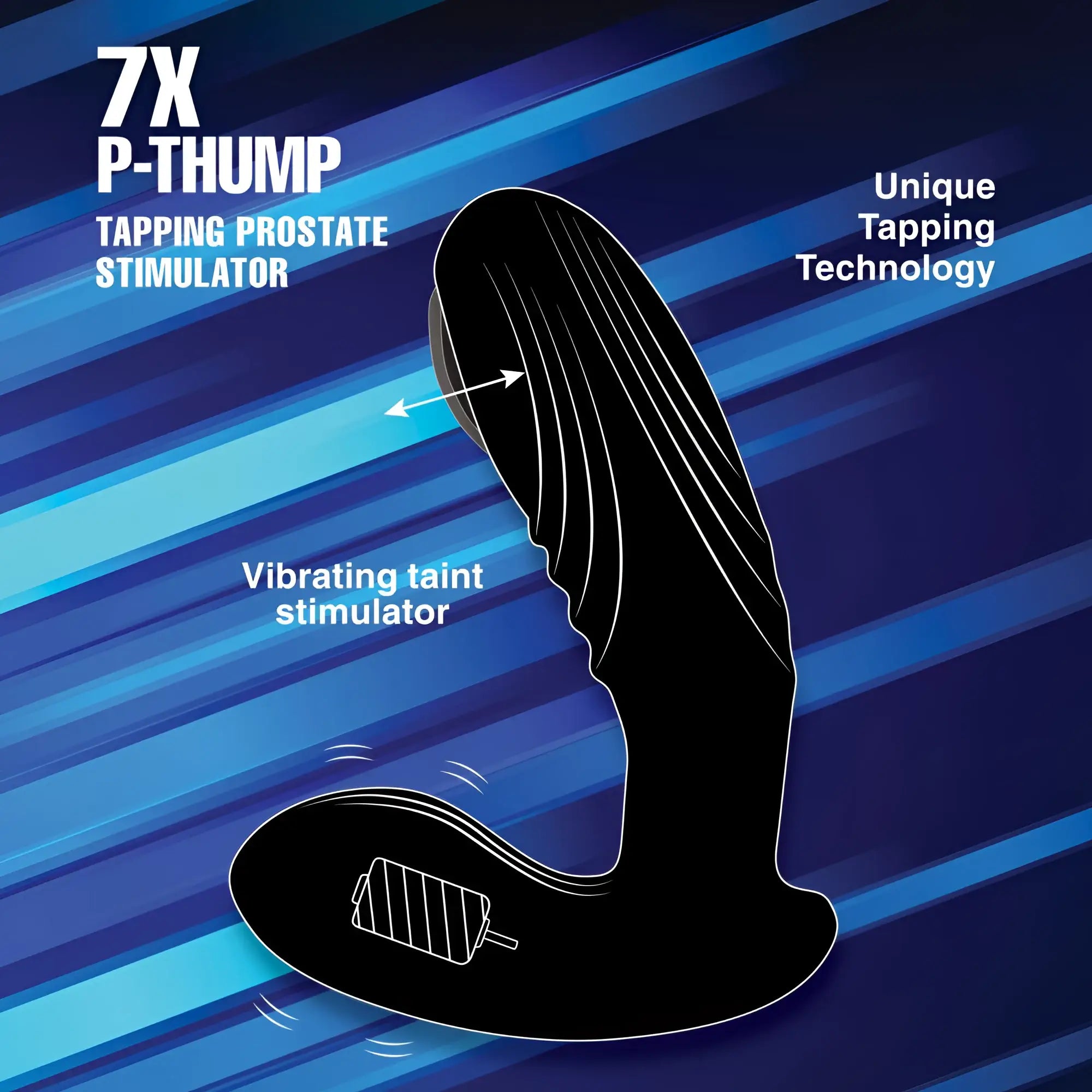 Alpha Pro 7X P-Thump black prostate stimulator with a curved, textured design for tapping and perineal vibration.
