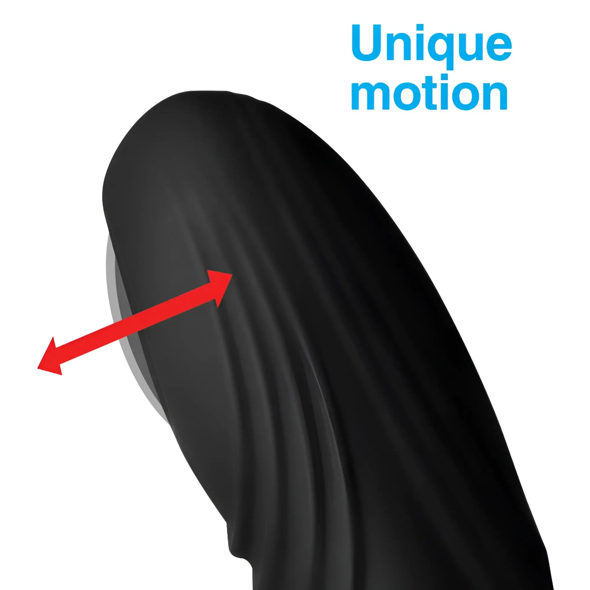 Alpha Pro 7X P-Thump prostate stimulator in matte black with a red arrow showing its unique tapping motion.