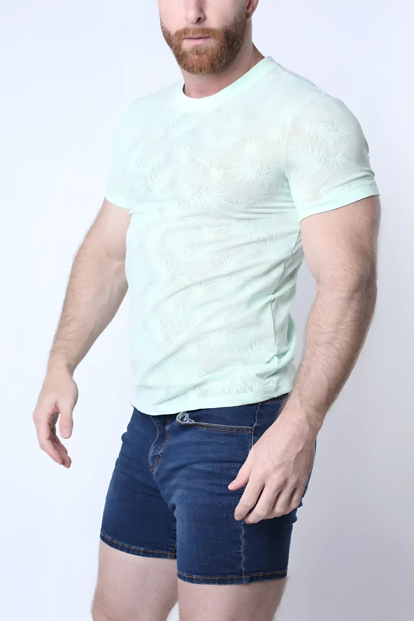 Light green amalfi t-shirt with subtle white floral embroidery short sleeves casual comfortable fit