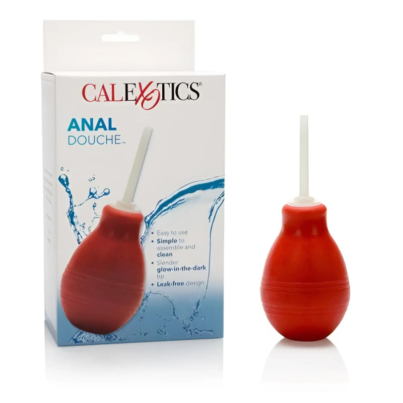 Red silicone anal douche with white plastic tip for gentle and hygienic cleansing