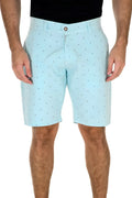 Light blue anchor micro print shorts made of breathable fabric with a subtle anchor pattern for casual wear