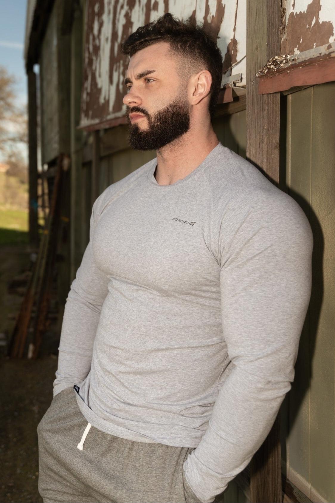 Jed North Titan Muscle-Fit Langarm-T-Shirt - Platin