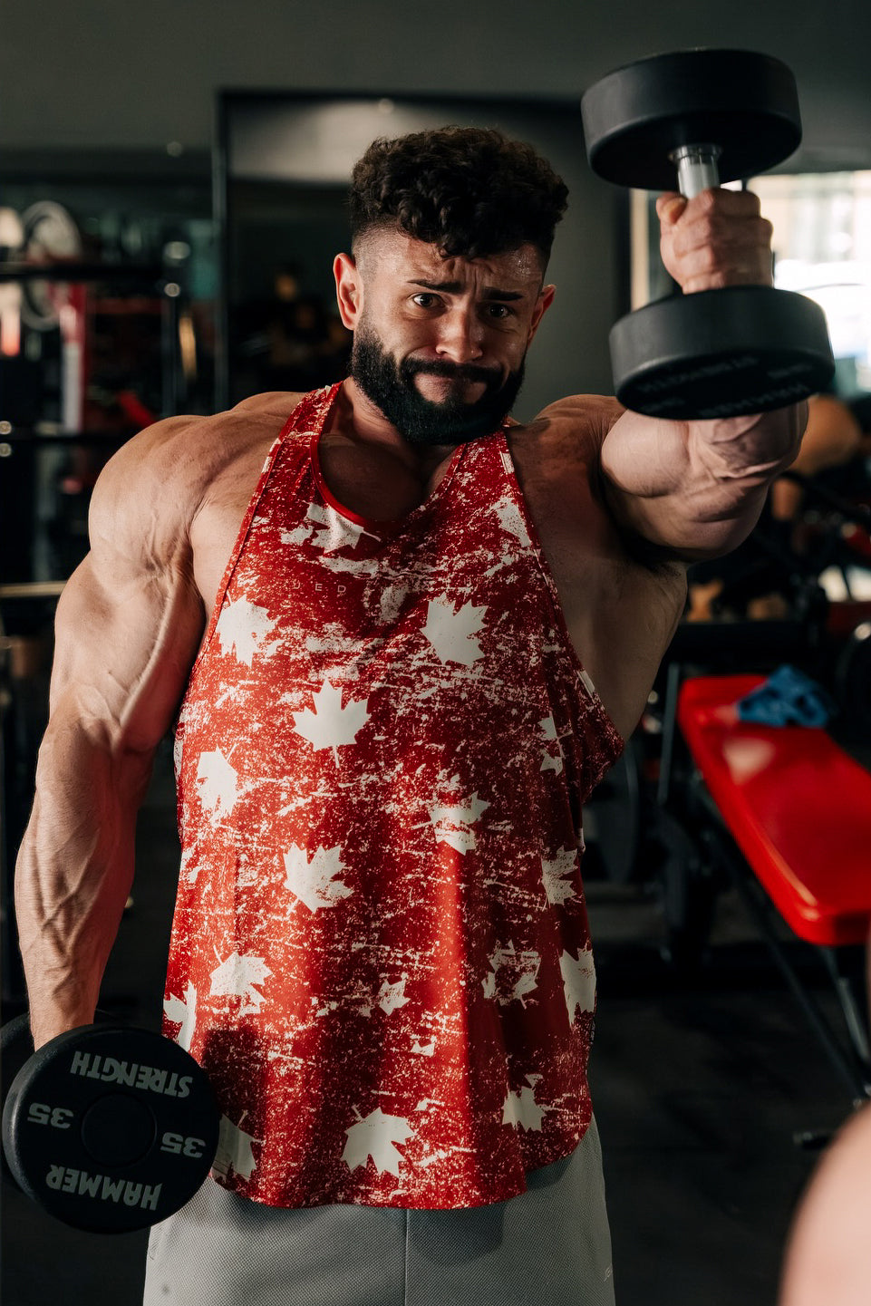 Camiseta sin mangas con estampado de Jed North - Hoja de arce roja