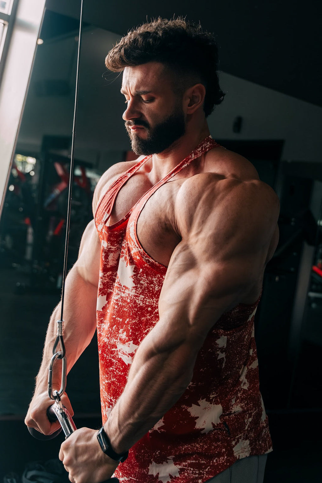 Camiseta sin mangas con estampado de Jed North - Hoja de arce roja