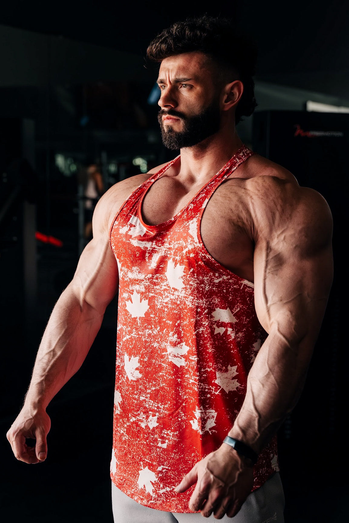 Camiseta sin mangas con estampado de Jed North - Hoja de arce roja