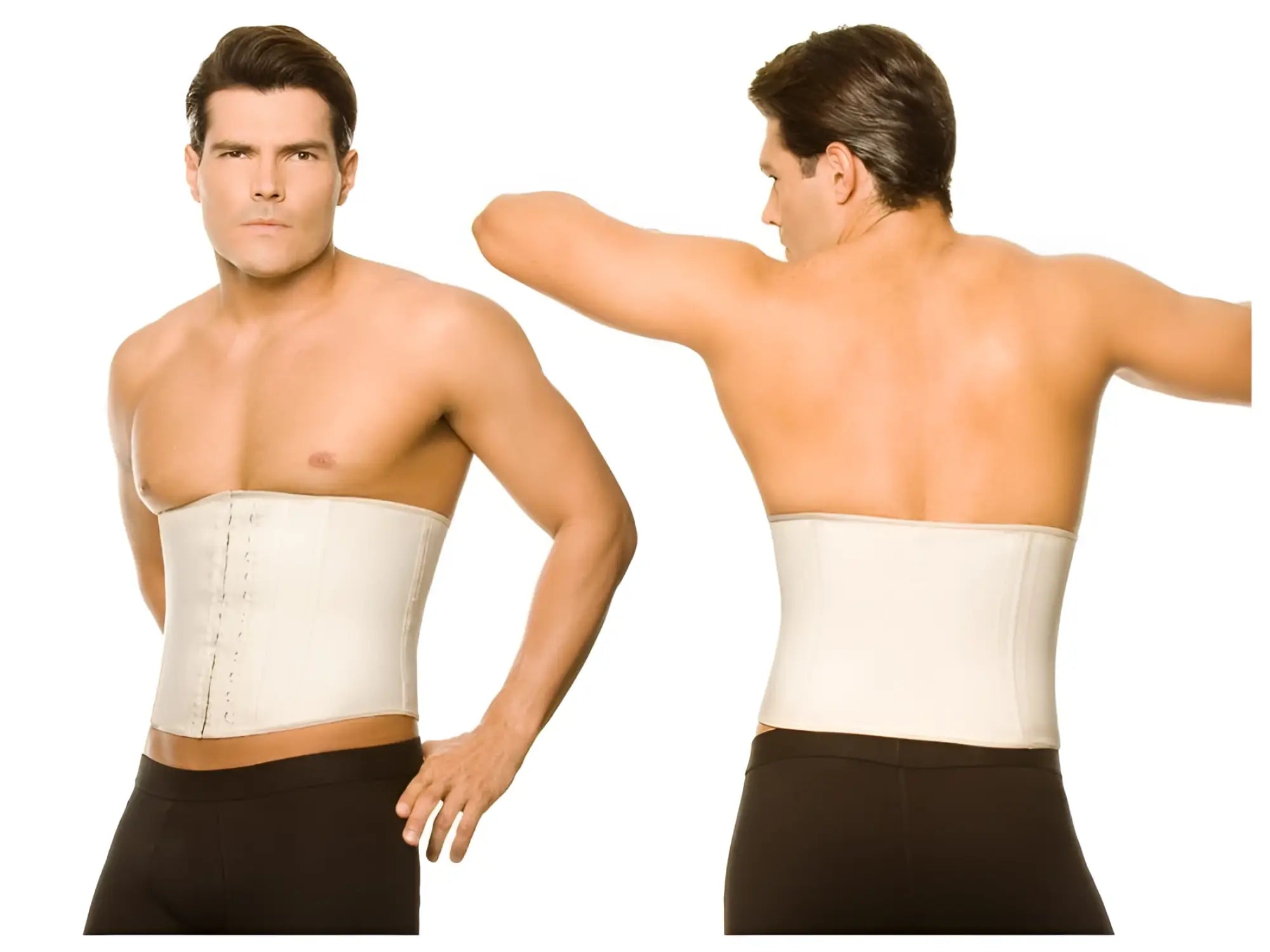 White structured waist cincher belt with adjustable side closures for ann chery 2031 latex men girdle beige body shaper
