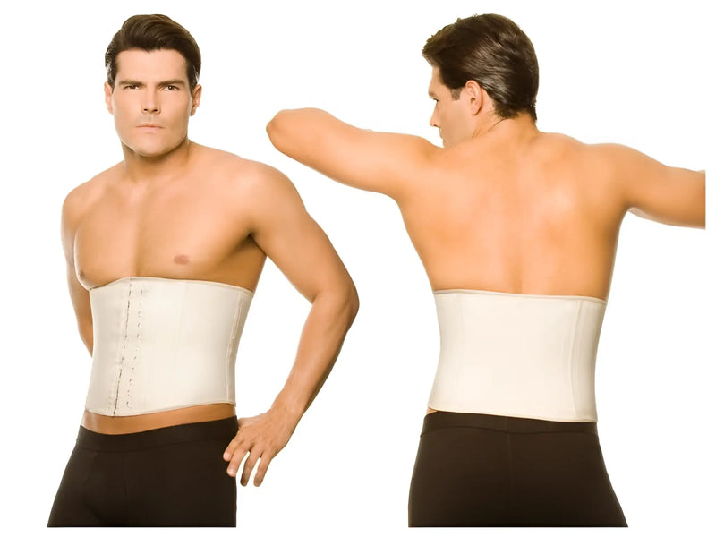 White structured waist cincher belt with adjustable side closures for ann chery 2031 latex men girdle beige body shaper