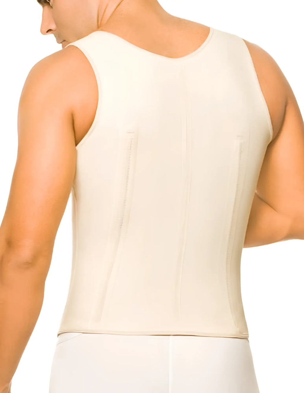 Ann chery 2033 beige latex men girdle body shaper with cream color, sleeveless, form-fitting design, and vertical seams