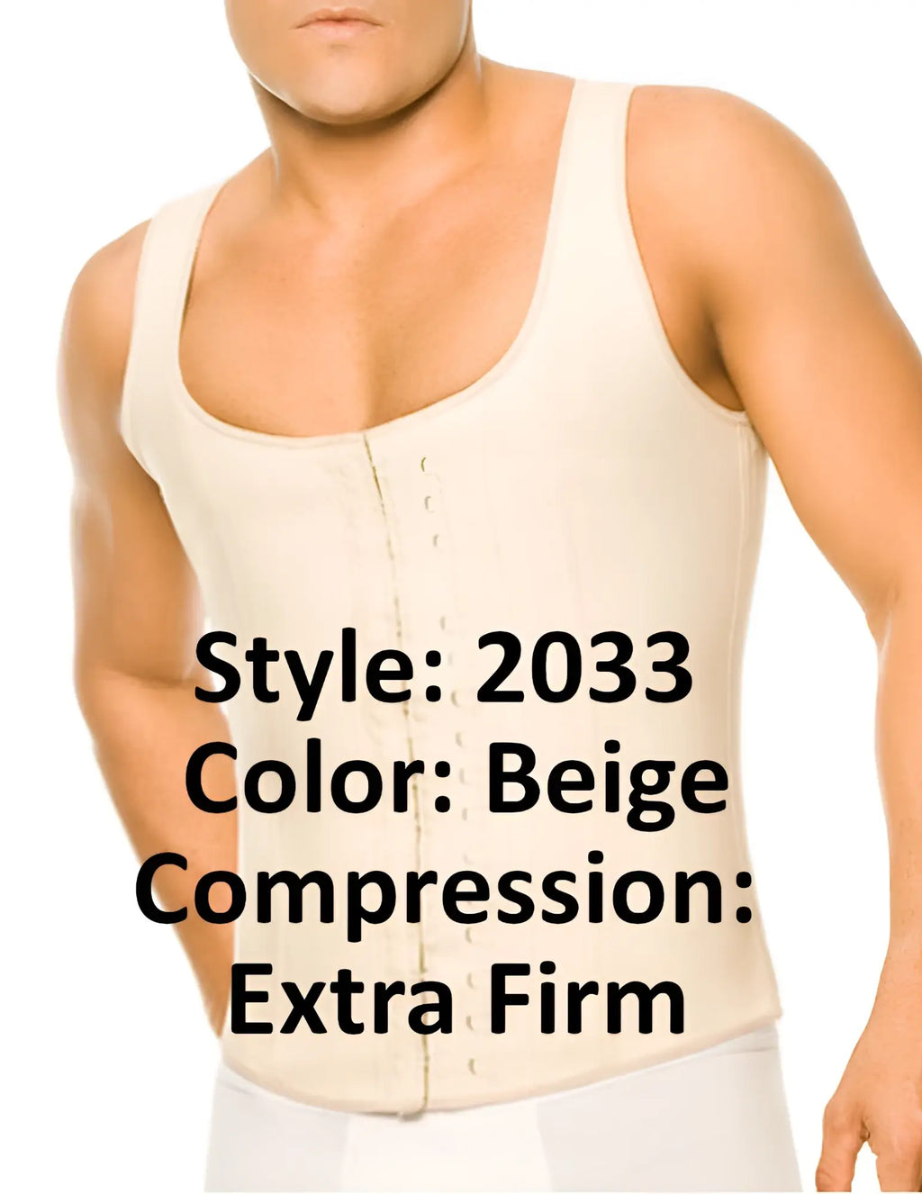 Beige ann chery 2033 latex men girdle body shaper with extra firm compression and front button closure tank top