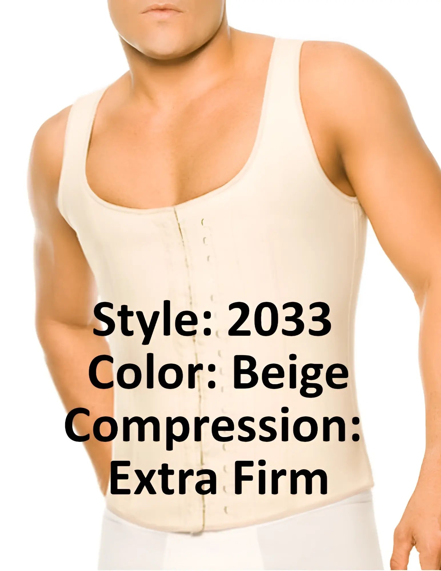 Beige ann chery 2033 latex men girdle body shaper with extra firm compression and front button closure tank top