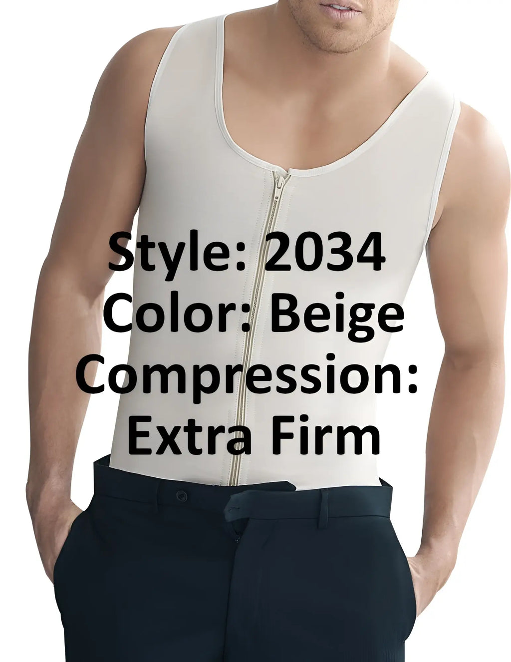 Beige extra firm compression tank top with front zipper latex material for men by ann chery 2034 body shaper