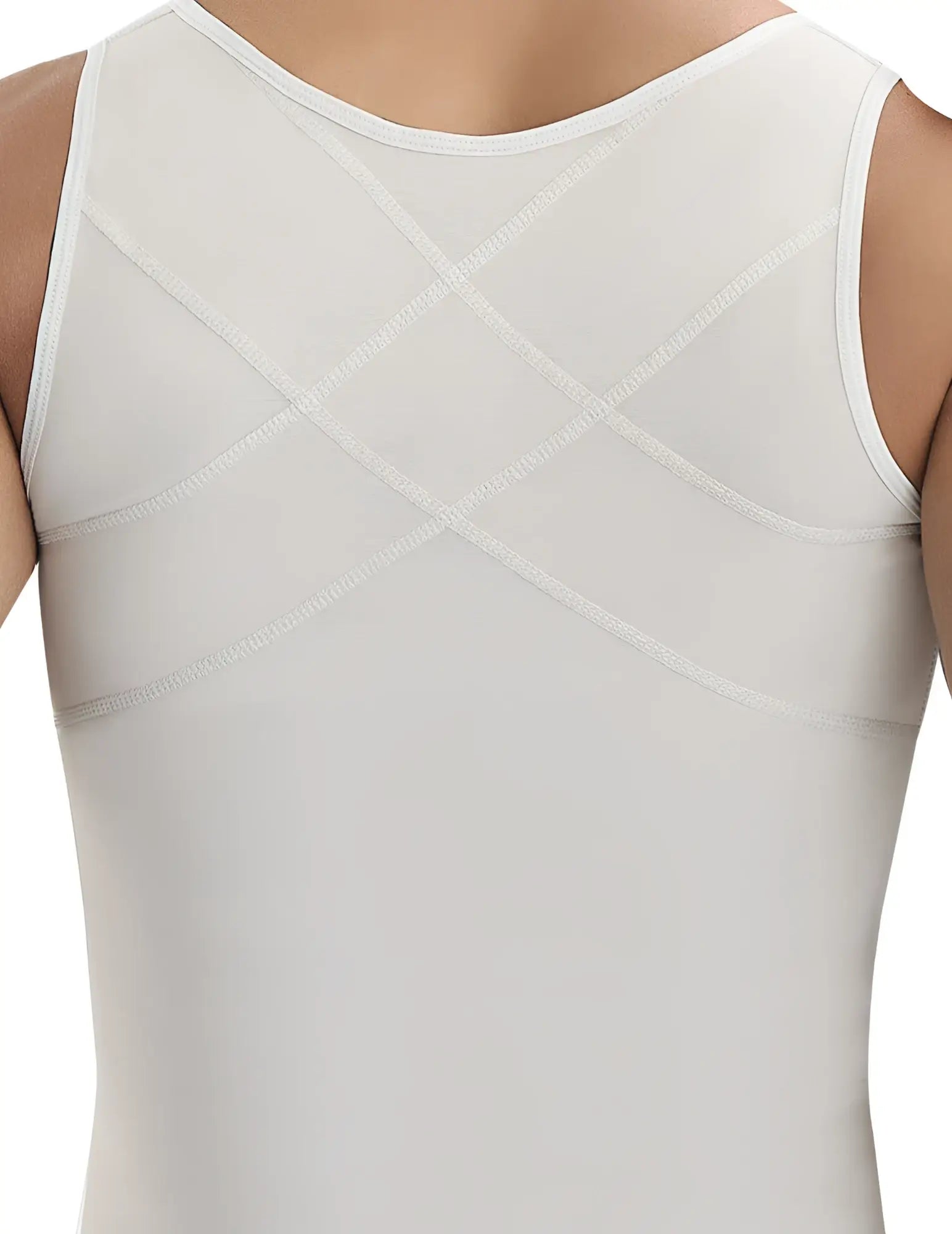White sleeveless latex shapewear top with textured crisscross stitching on the back ann chery 2034 beige men girdle