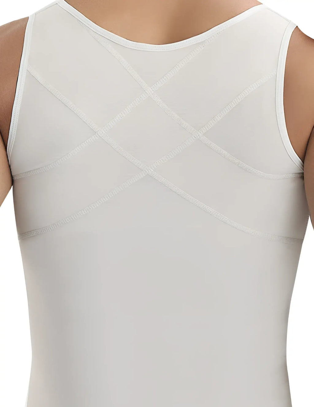 White sleeveless latex body shaping top in beige with subtle diagonal seam detailing by ann chery 2034