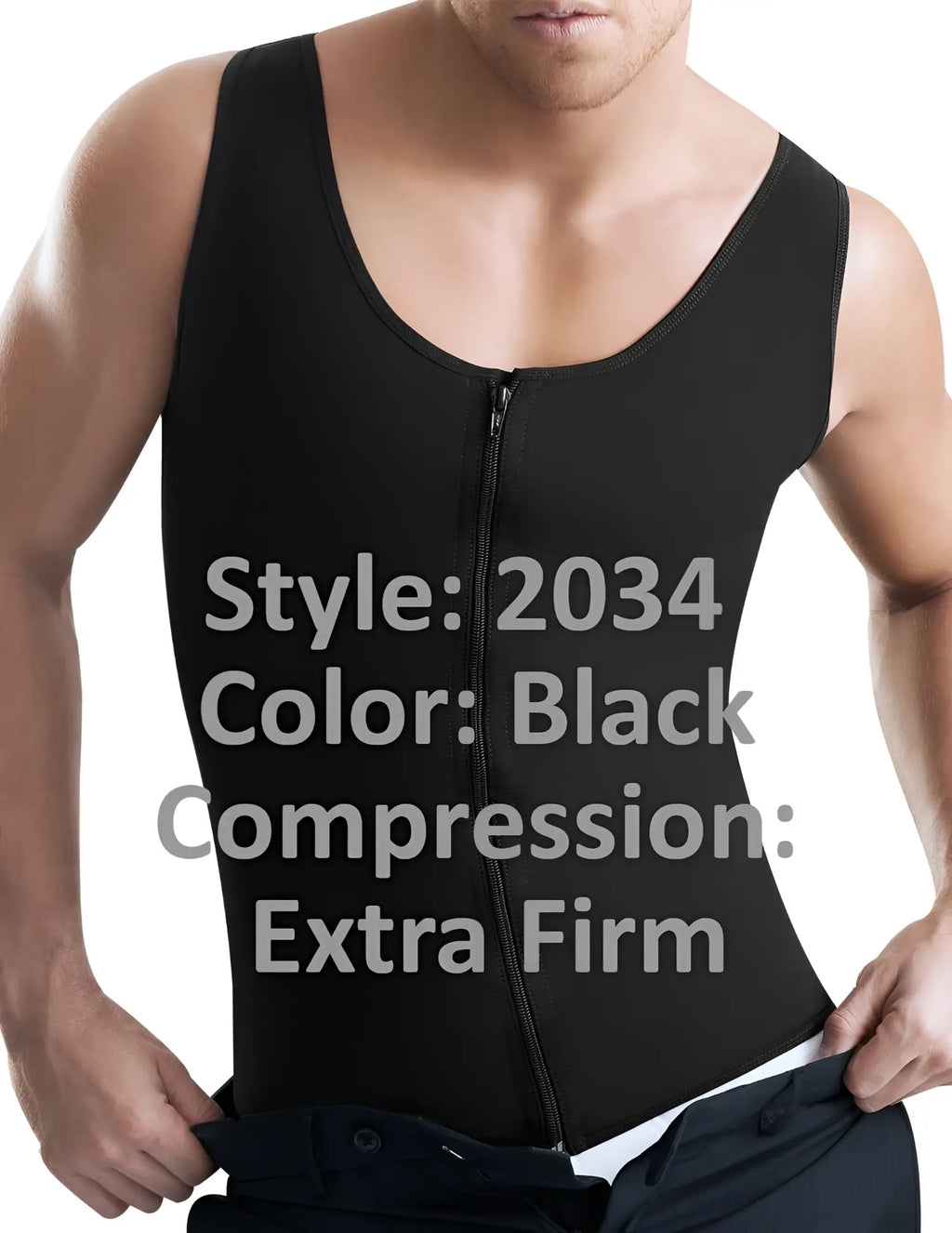 Black ann chery 2034 latex men girdle body shaper with extra firm compression and front zipper tank top design