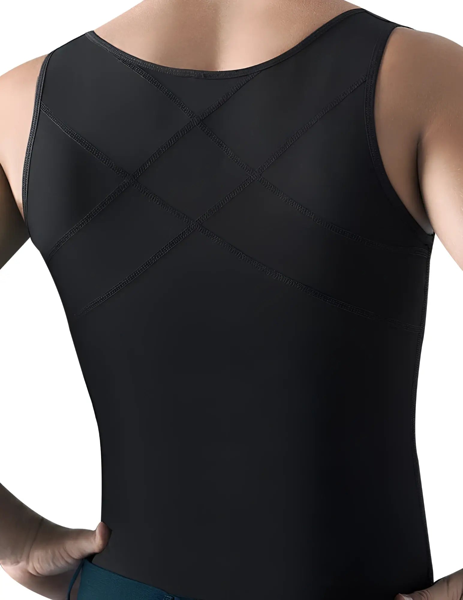 Ann chery 2034 black latex men girdle body shaper sleeveless compression tank top with diagonal seam detailing