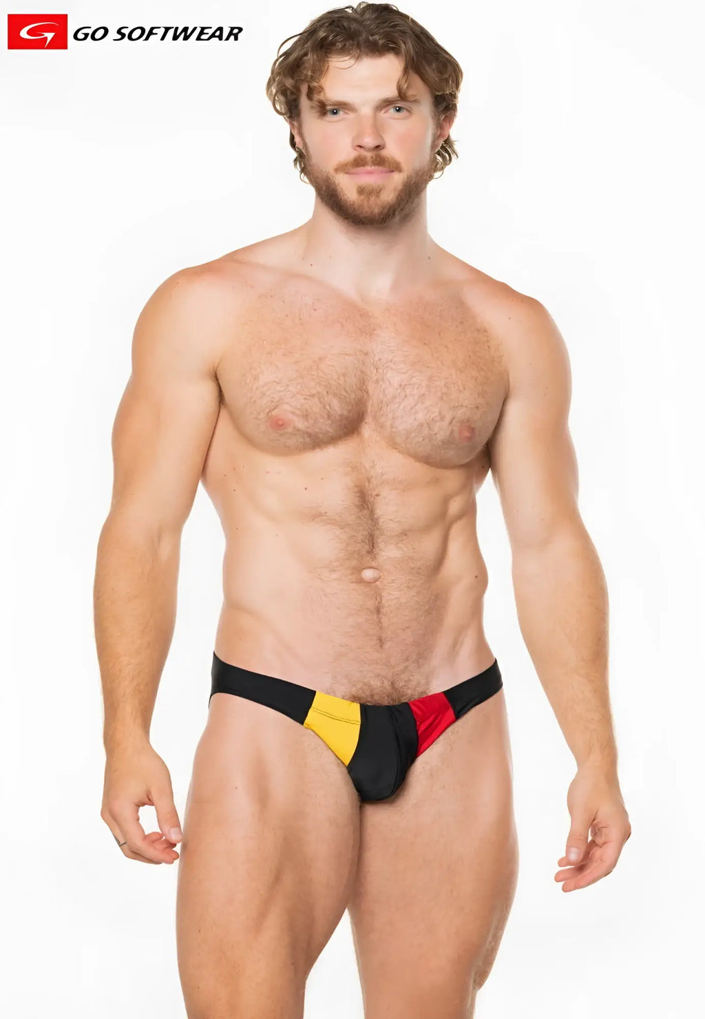 Apollo buns bikini swim black yellow and red swim trunks with bold color block design for beach and pool use