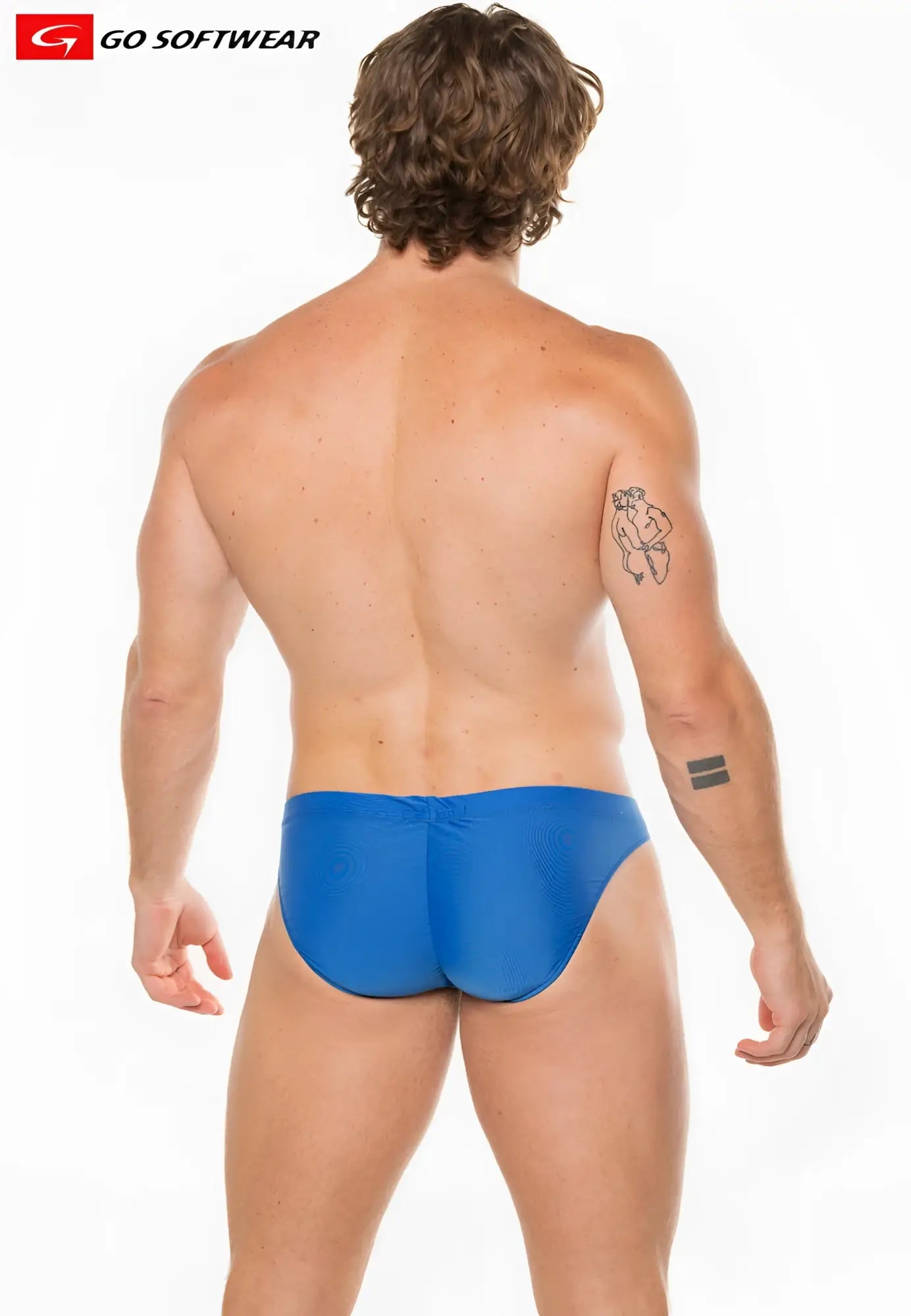 Blue form-fitting swim trunks from go softwear designed for comfortable and stylish swimwear use