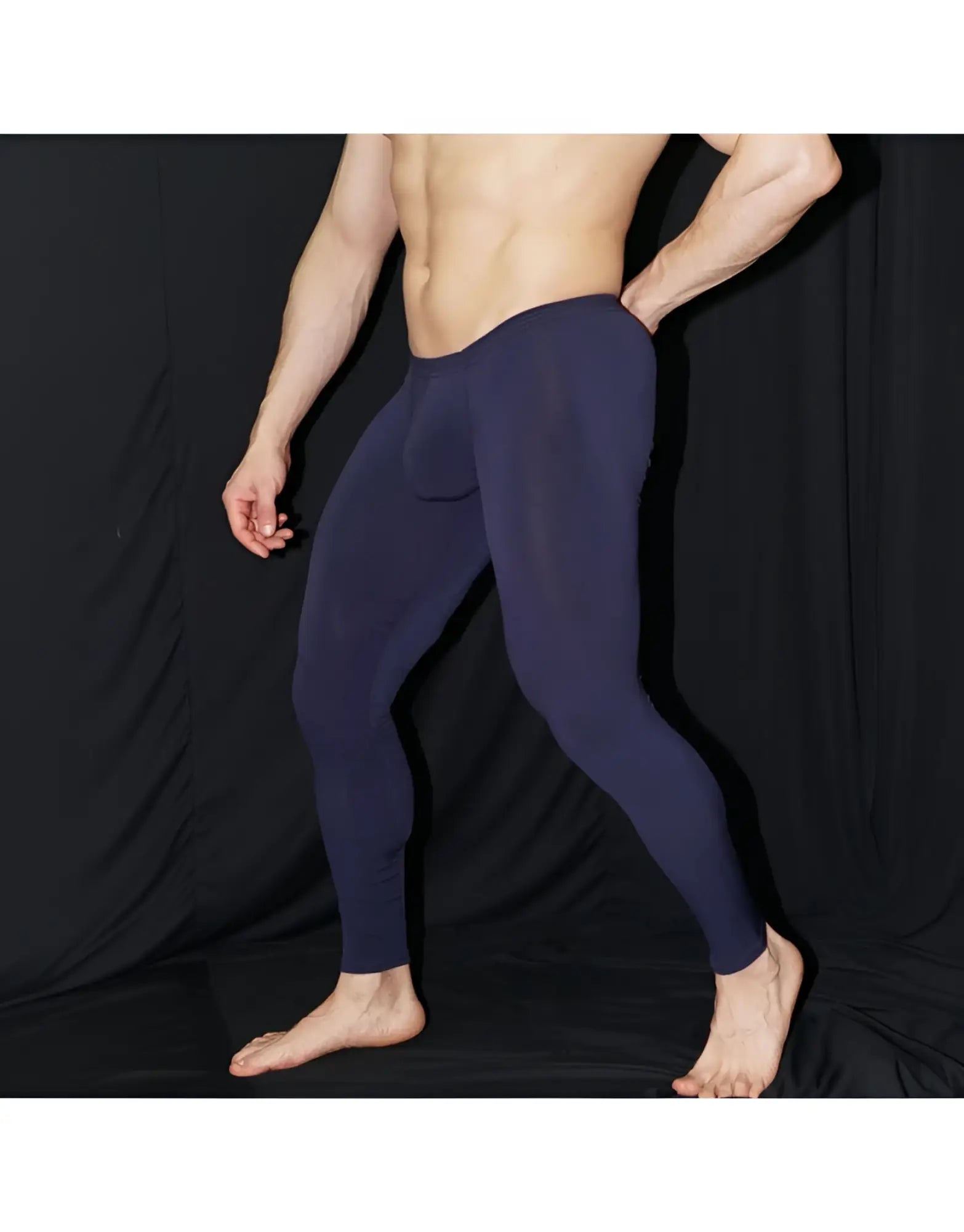 Navy blue form-fitting arroyman bulge runner leggings designed for running and active wear rnr006s model