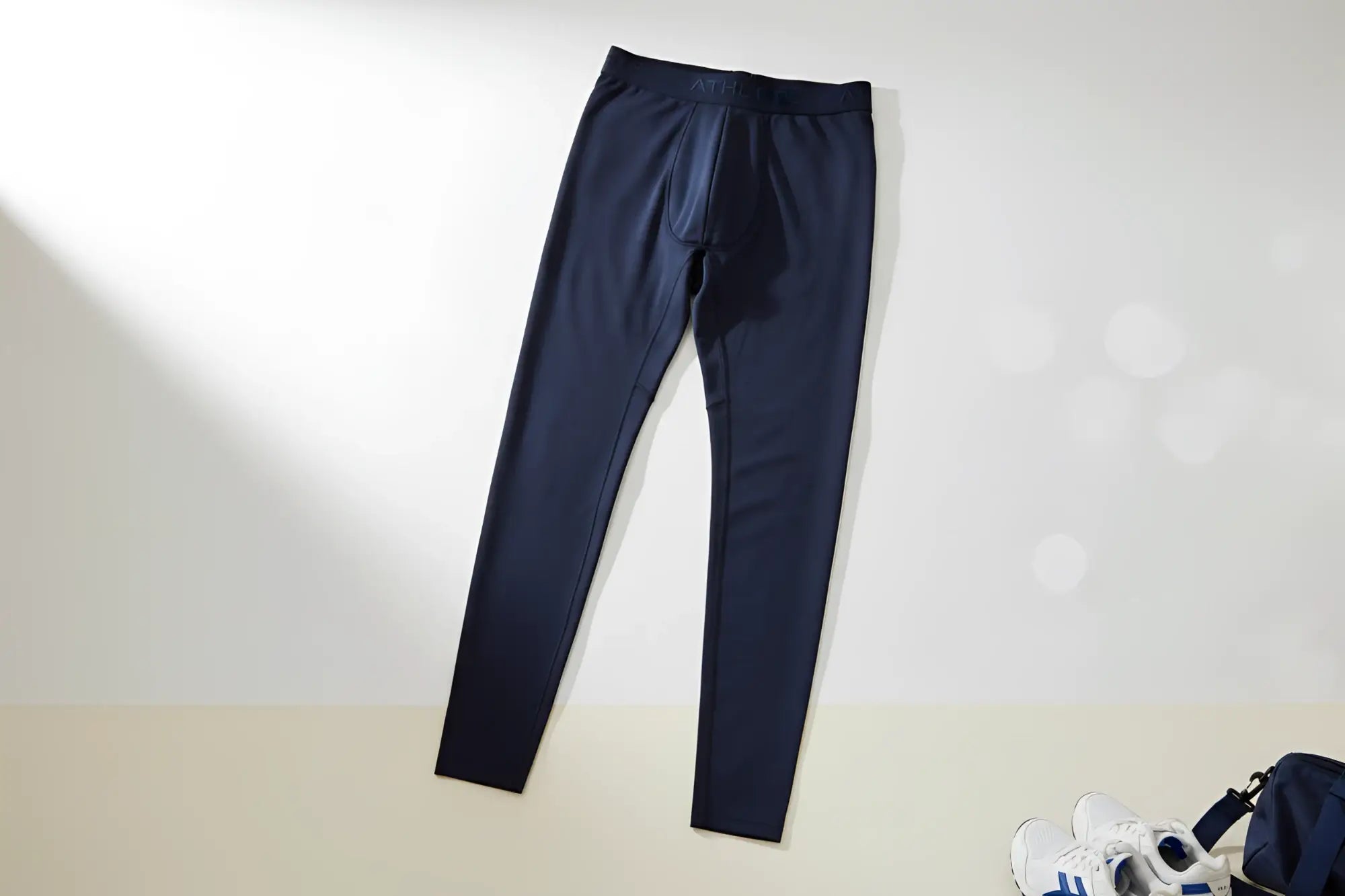 Dark navy blue arroyman bulge runner tights with smooth stretchy fabric and elastic waistband front view