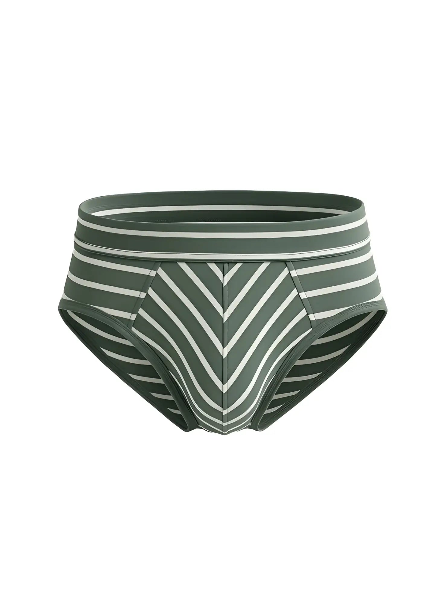 Assorted cotton brief 4 pieces pack featuring olive green and white striped men’s briefs with a chevron pattern on front